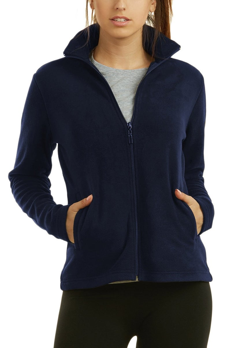 Sofra Women's Polar Fleece Full Zip Up Winter Jacket (M, Navy) - Image 4