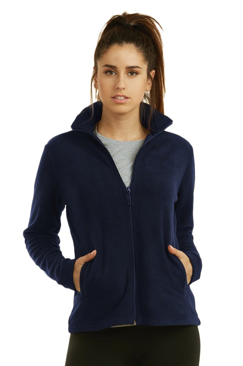 Sofra Women's Polar Fleece Full Zip Up Winter Jacket (M, Navy) - Image 5