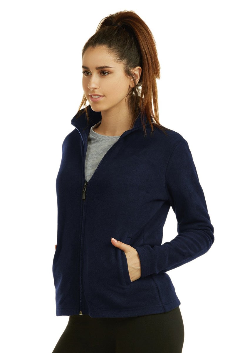 Sofra Women's Polar Fleece Full Zip Up Winter Jacket (M, Navy) - Image 3