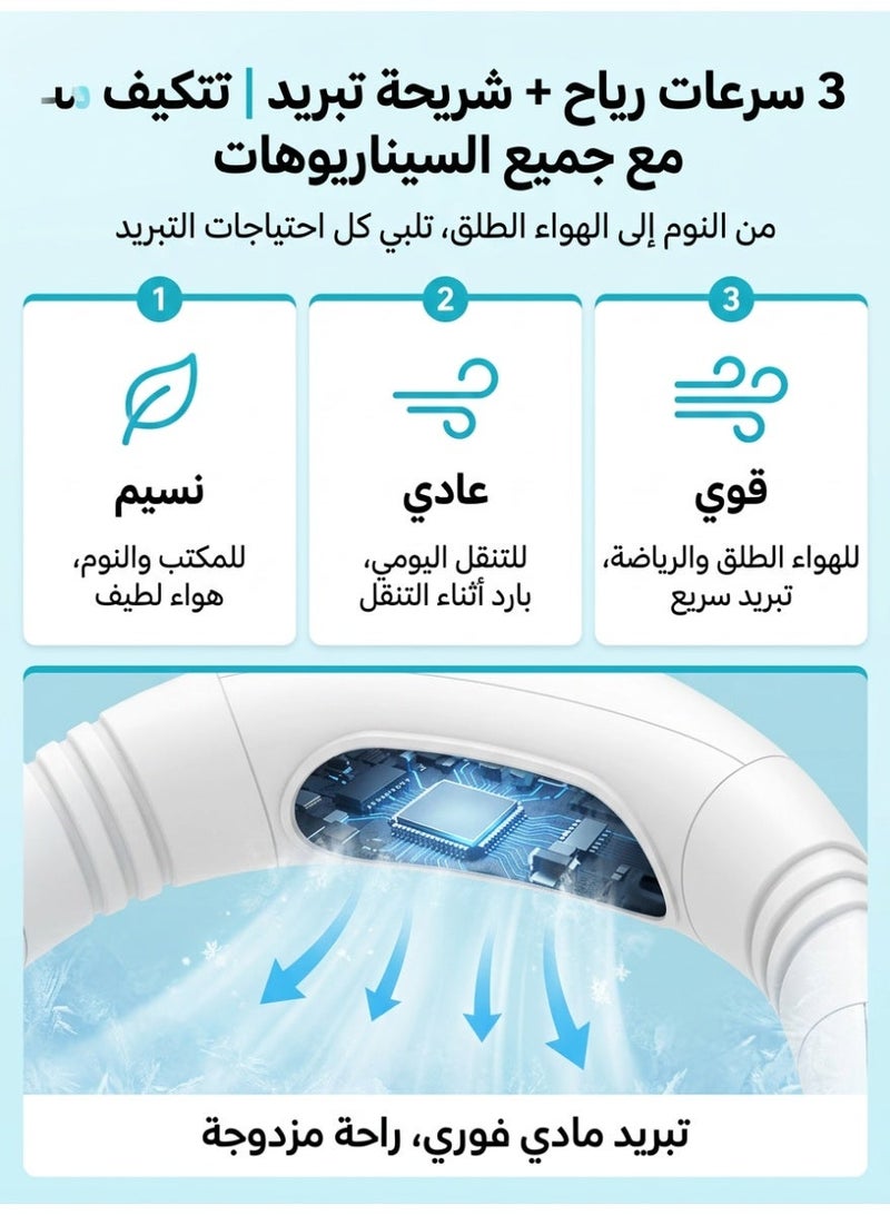 مروحة عنق، مروحة محمولة للرقبة، مروحة قابلة للارتداء بدون شفرات مع تدفق هواء 360°، شريحة تبريد، 3 سرعات قابلة للتعديل مع شاشة LED، قابلة لإعادة الشحن 4000 مللي أمبير، مروحة قابلة للارتداء للتبريد، هادئة، أبيض - Image 3