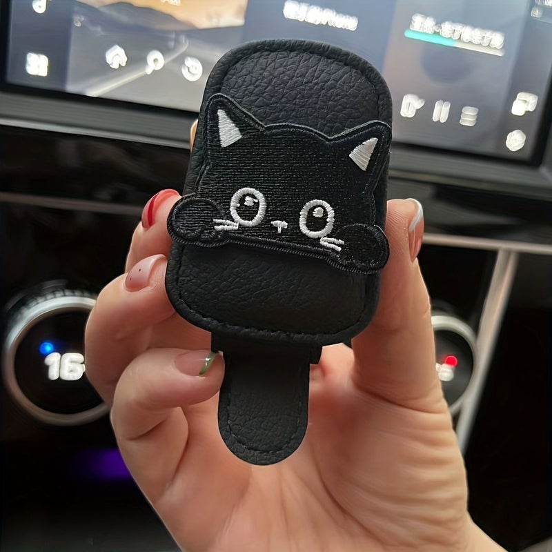 Beige Magnetic Car Sunshade Frame Cute Cat Shape Multifunctional Ticket Holder Durable Faux Leather Car Interior Decoration Sturdy Long Lasting - Image 1