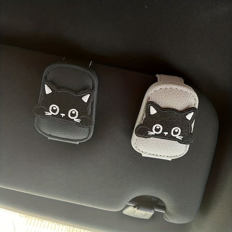 Beige Magnetic Car Sunshade Frame Cute Cat Shape Multifunctional Ticket Holder Durable Faux Leather Car Interior Decoration Sturdy Long Lasting - Image 5