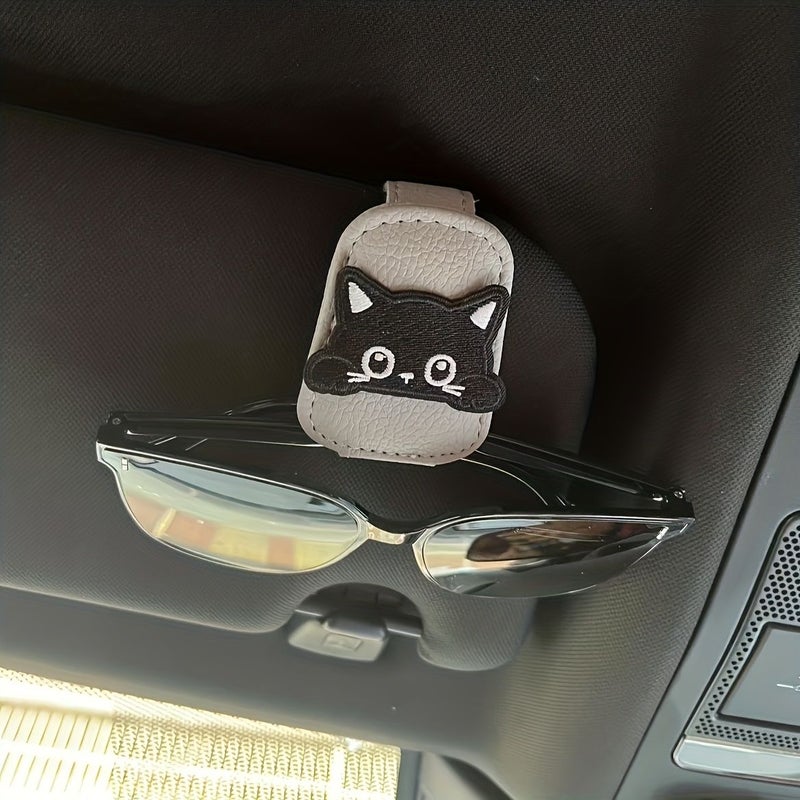 Beige Magnetic Car Sunshade Frame Cute Cat Shape Multifunctional Ticket Holder Durable Faux Leather Car Interior Decoration Sturdy Long Lasting - Image 3