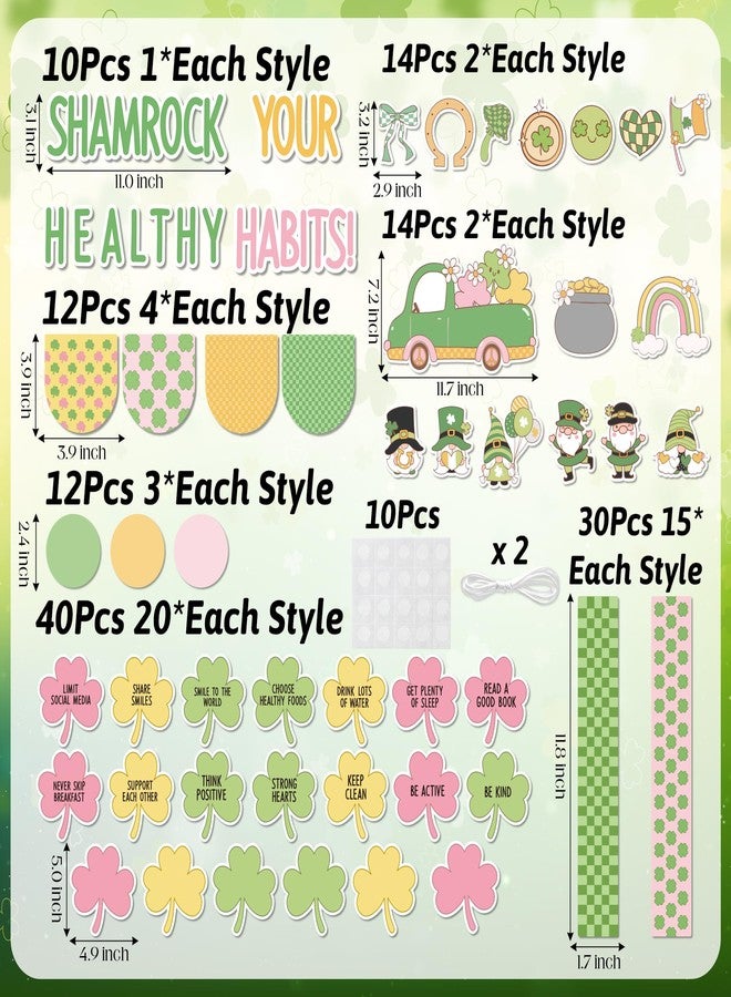 CPicdn 139Pcs St. Patrick’s Day Bulletin Board Decorations, Shamrock Cutouts Gnome Lucky Clover Name Tags Health Themed Classroom Bulletin Board Border Trims Office School Chalkboard Supplies Decor - Image 2