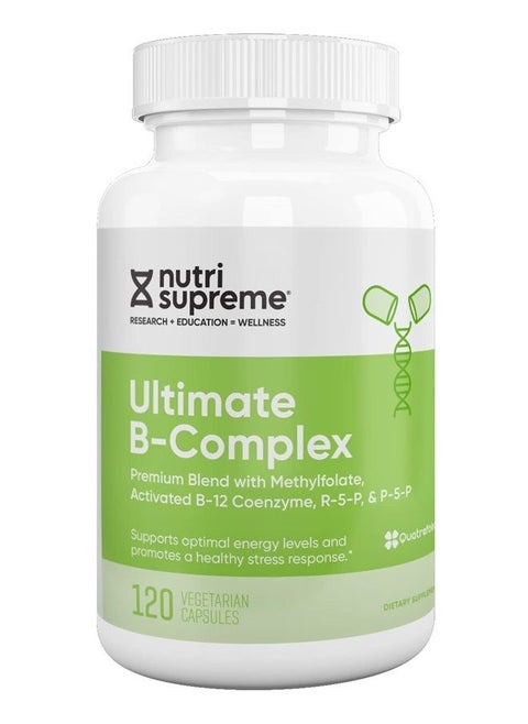 Nutri Supreme Ultimate B Complex, Energy Boosting Highly Absorbable Essential B Vitamins Blend with Methylfolate to Support Nervous System Function, 120 Capsules