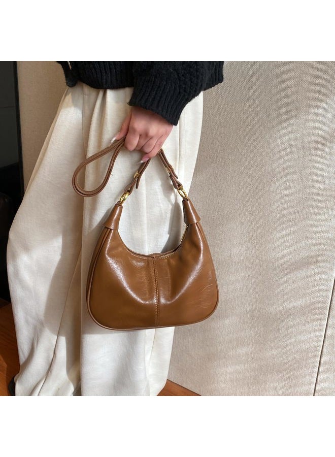 JYG Small Hobo Bags for Women Retro Crescent Shoulder Purse Fall Soft Crossbody Handbag 2025, Brown, 9.8" X 3.5" X 8.3" - Image 4