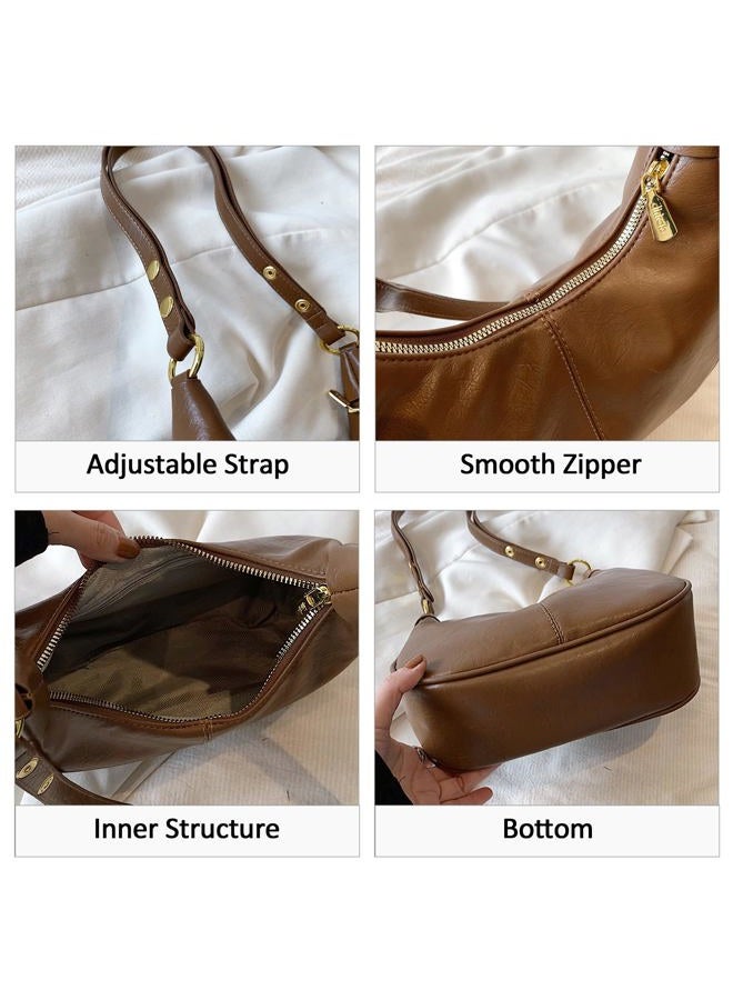 JYG Small Hobo Bags for Women Retro Crescent Shoulder Purse Fall Soft Crossbody Handbag 2025, Brown, 9.8" X 3.5" X 8.3" - Image 5