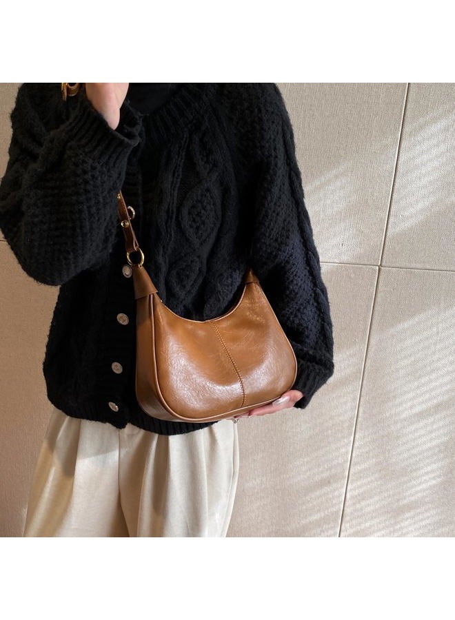 JYG Small Hobo Bags for Women Retro Crescent Shoulder Purse Fall Soft Crossbody Handbag 2025, Brown, 9.8" X 3.5" X 8.3" - Image 3