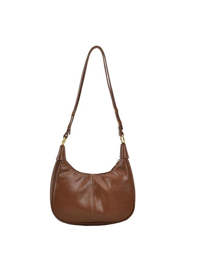 JYG Small Hobo Bags for Women Retro Crescent Shoulder Purse Fall Soft Crossbody Handbag 2025, Brown, 9.8" X 3.5" X 8.3" - Image 1