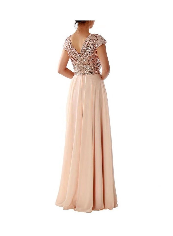 KUYING New V-neck Sequin Temperament Chiffon Patchwork Evening Gown  - Image 2