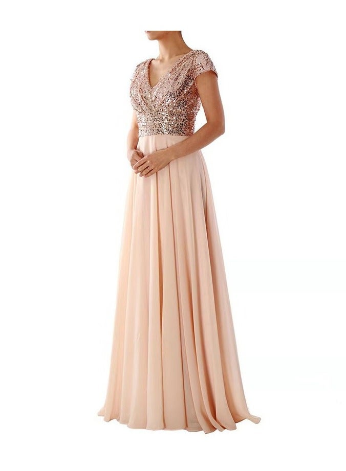 KUYING New V-neck Sequin Temperament Chiffon Patchwork Evening Gown  - Image 1