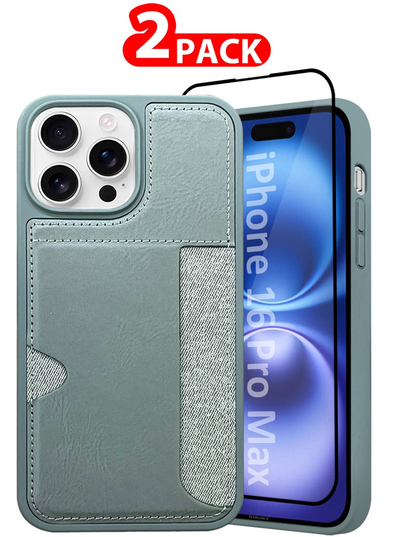 CATANES iPhone 16 Pro Max 2Packs Case Leather Antifingerprint Cover with Wallet Card Slot Shell, Side Insert Card Holder, Anti Fall Protection - Grey  - Image 1