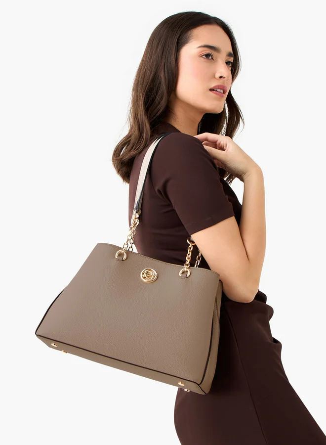 بابريكا Textured Tote Bag with Zip Closure