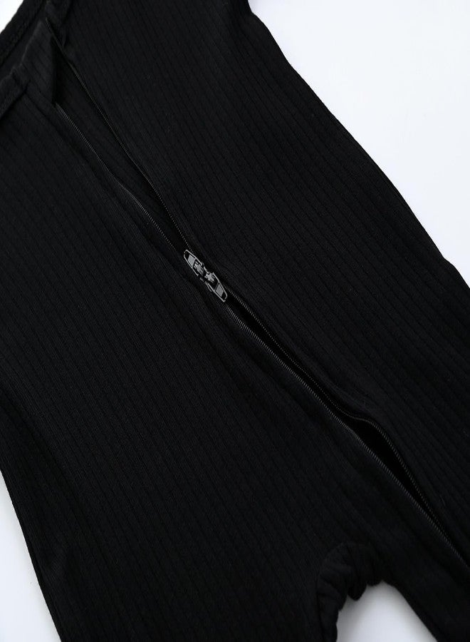 ACESTAR Unisex Baby Footies Pajamas, 2-Way Zipper Baby Sleepers with Mitten Cuffs - Cotton Long Sleeve Baby Zip Up Onesie Kids Sleep and Play (Black, 6-9 Months) - Image 3