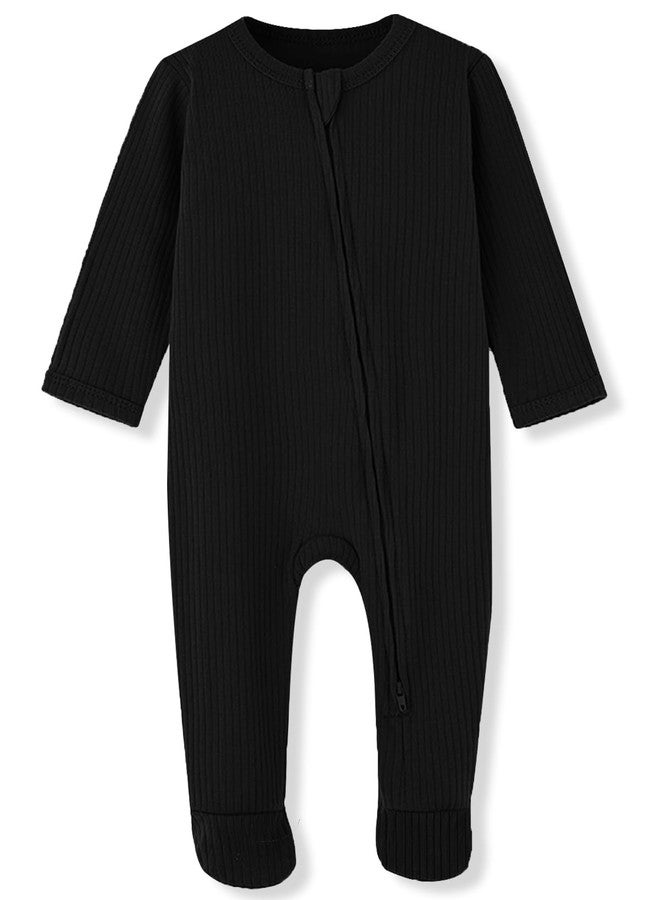 ACESTAR Unisex Baby Footies Pajamas, 2-Way Zipper Baby Sleepers with Mitten Cuffs - Cotton Long Sleeve Baby Zip Up Onesie Kids Sleep and Play (Black, 6-9 Months) - Image 1