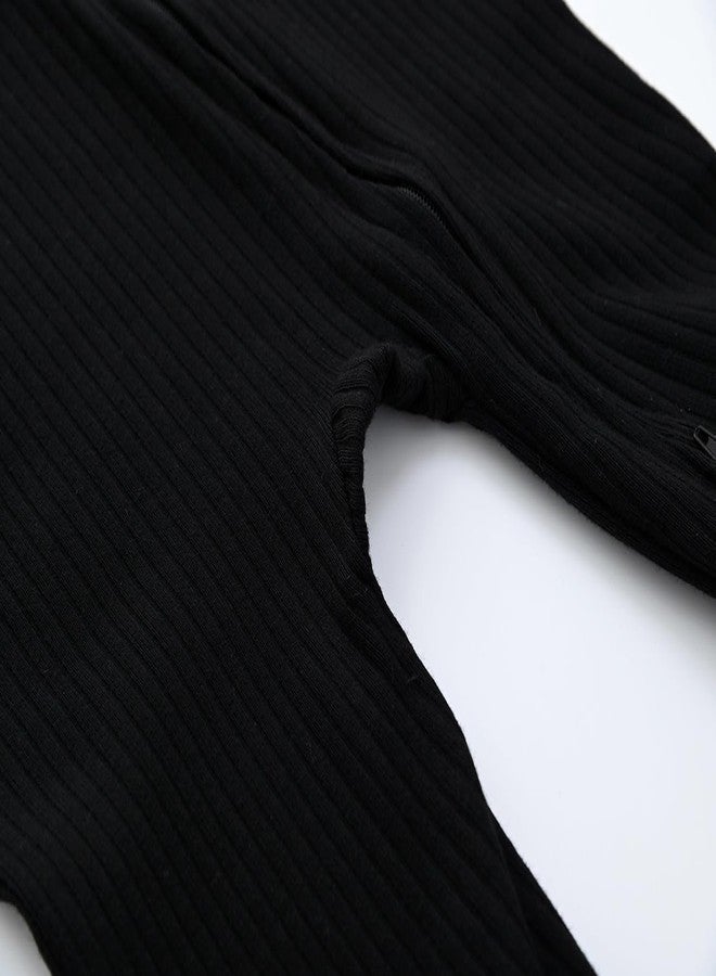 ACESTAR Unisex Baby Footies Pajamas, 2-Way Zipper Baby Sleepers with Mitten Cuffs - Cotton Long Sleeve Baby Zip Up Onesie Kids Sleep and Play (Black, 6-9 Months) - Image 5