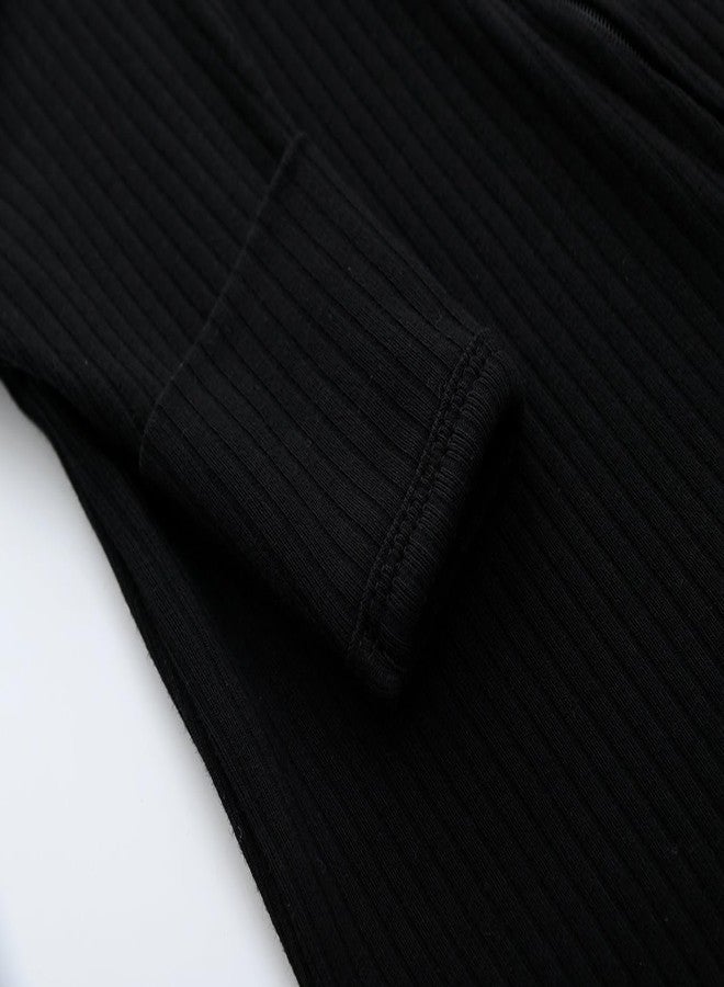 ACESTAR Unisex Baby Footies Pajamas, 2-Way Zipper Baby Sleepers with Mitten Cuffs - Cotton Long Sleeve Baby Zip Up Onesie Kids Sleep and Play (Black, 6-9 Months) - Image 4