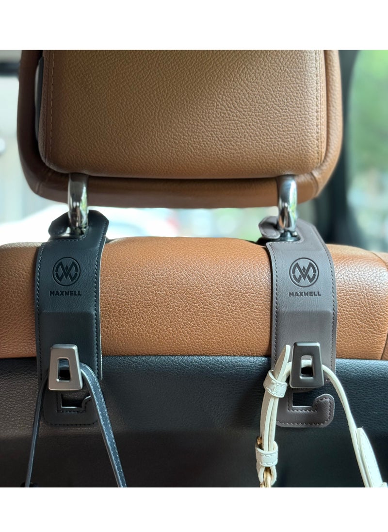 Maxwell Electronics Maxwell Car Headrest Hook Swift Hook for Back Organizer Suitable for Handbags Groceries Coat Compatible with all Automobile, Durable, Premium Leather, Easy installation, Foldable (Brown)  - Image 2