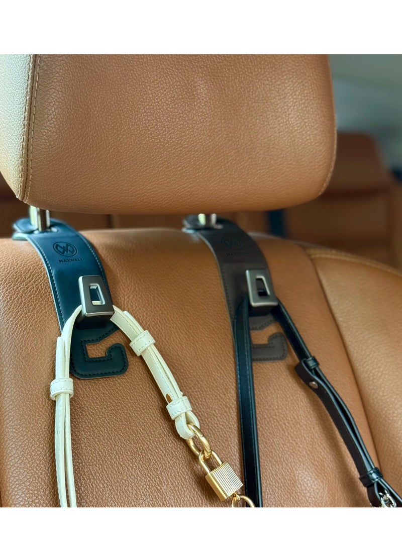 Maxwell Electronics Maxwell Car Headrest Hook Swift Hook for Back Organizer Suitable for Handbags Groceries Coat Compatible with all Automobile, Durable, Premium Leather, Easy installation, Foldable (Brown)  - Image 3
