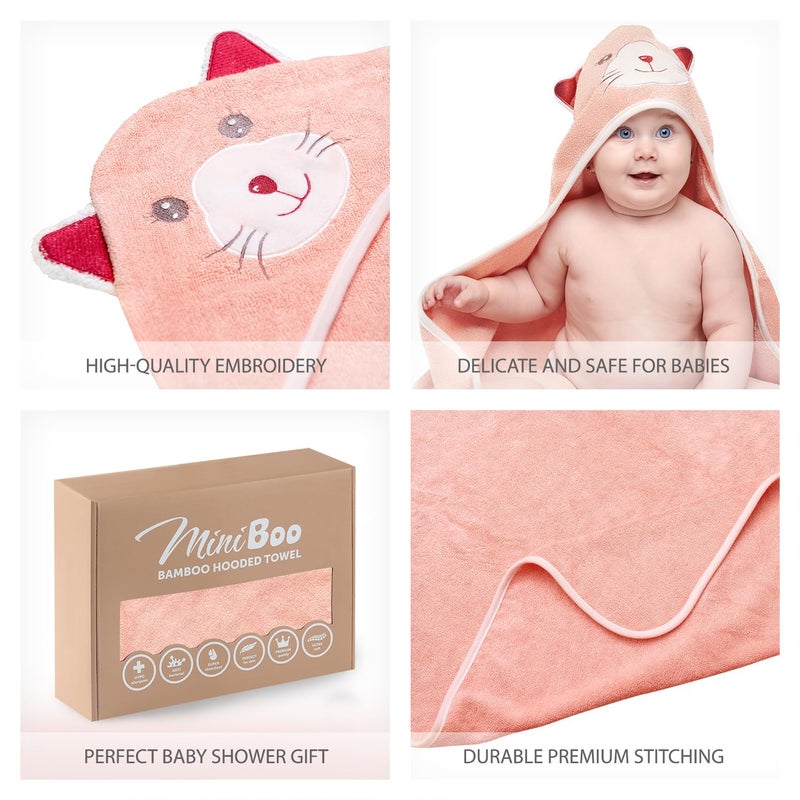 MINIBOO Hooded Baby Towels for Newborn & Toddler - Super Soft Baby Bath Towels with Hood, Highly Absorbent Viscose Made from Bamboo Hooded Towel for Girls, Newborn Essentials. - Image 2
