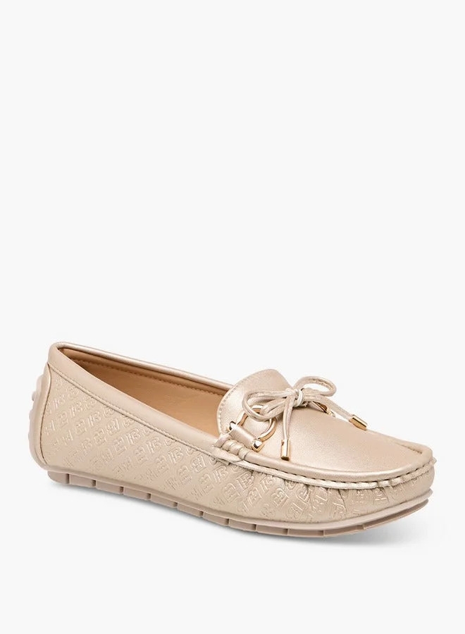 Flora Bella By Shoexpress Monogram Embossed Moccasins with Bow Accent