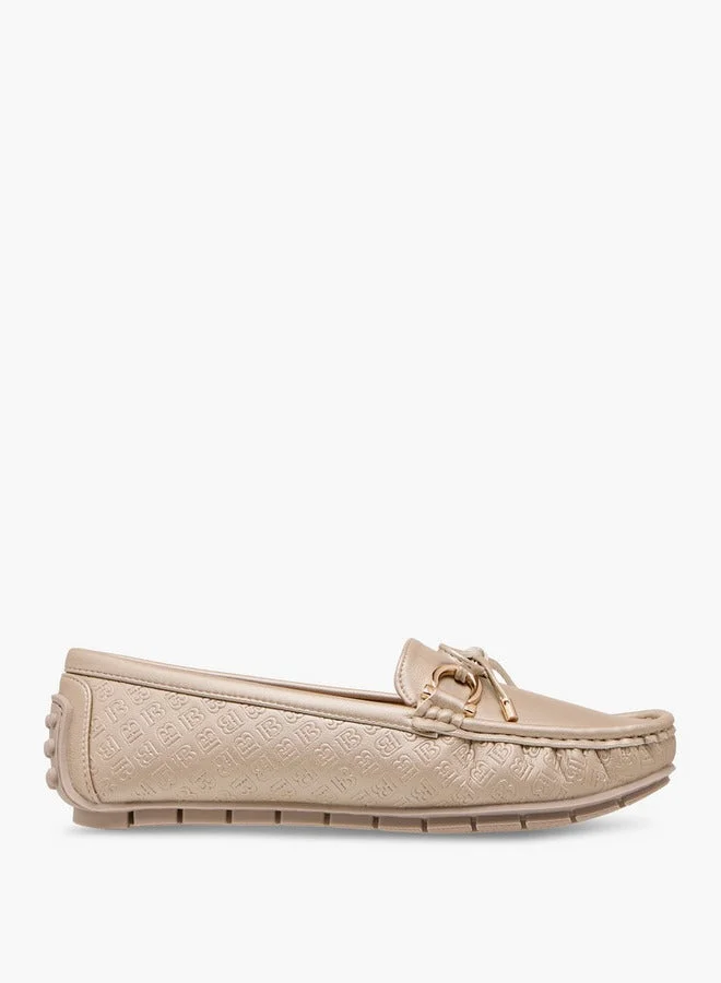 Flora Bella By Shoexpress Monogram Embossed Moccasins with Bow Accent