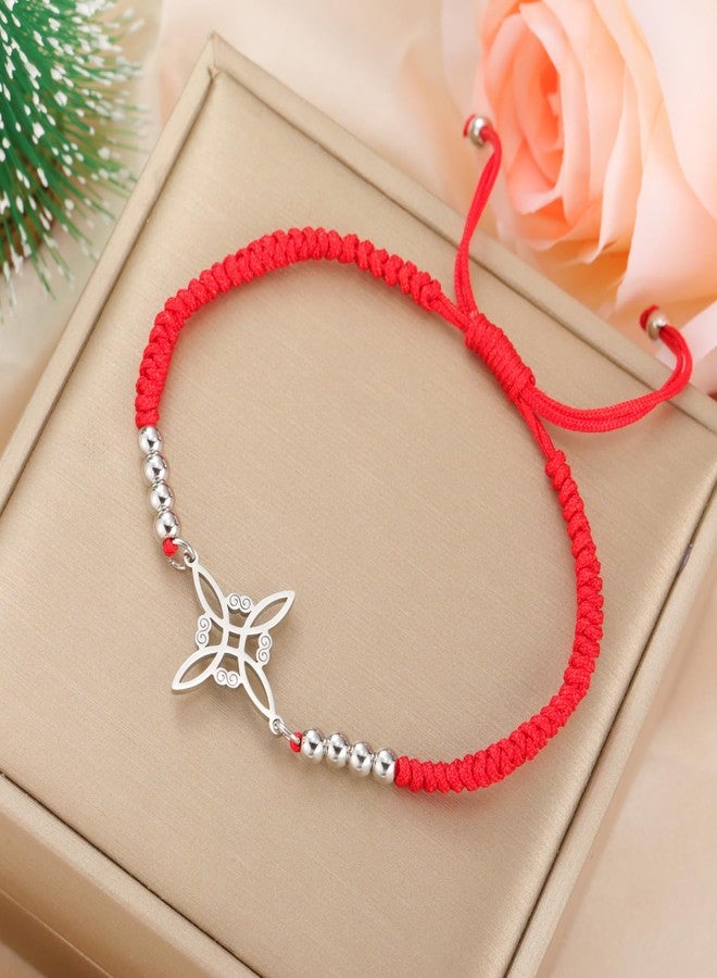 EUEAVAN Adjustable Witch Knot Bracelet Irish Trinity Celtic Knot Bracelet Handmade Braided Rope Lucky Red String Bracelet Beaded Triquetra Wiccan Amulet Jewelry Irish Gift (A-red) - Image 3