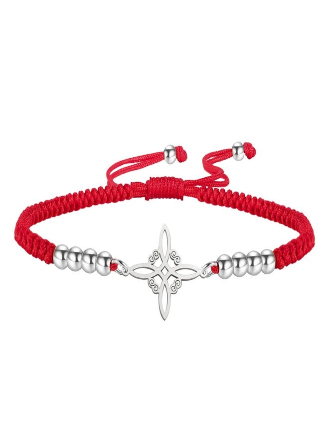 EUEAVAN Adjustable Witch Knot Bracelet Irish Trinity Celtic Knot Bracelet Handmade Braided Rope Lucky Red String Bracelet Beaded Triquetra Wiccan Amulet Jewelry Irish Gift (A-red) - Image 1