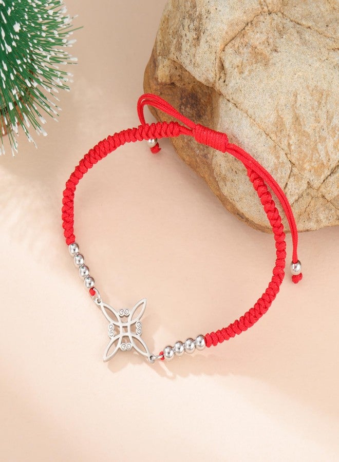 EUEAVAN Adjustable Witch Knot Bracelet Irish Trinity Celtic Knot Bracelet Handmade Braided Rope Lucky Red String Bracelet Beaded Triquetra Wiccan Amulet Jewelry Irish Gift (A-red) - Image 4