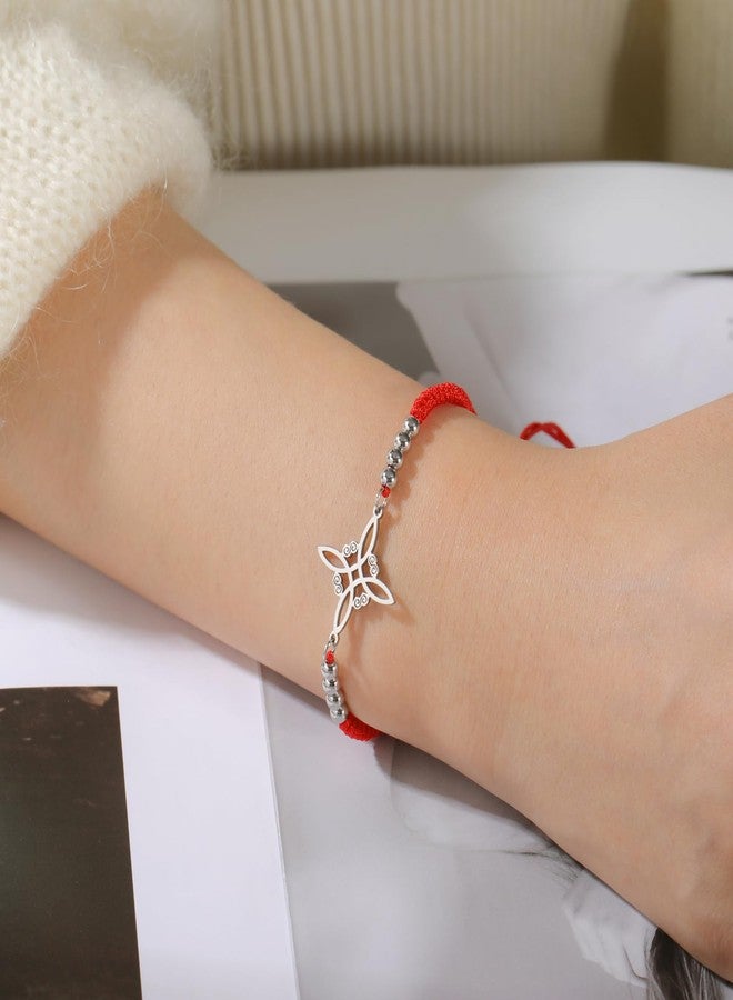 EUEAVAN Adjustable Witch Knot Bracelet Irish Trinity Celtic Knot Bracelet Handmade Braided Rope Lucky Red String Bracelet Beaded Triquetra Wiccan Amulet Jewelry Irish Gift (A-red) - Image 2