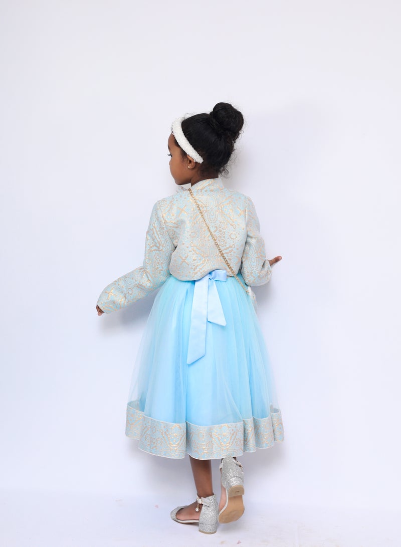 D'Daniela Samra Sky Blue Flowers Party Dress with Jacket  - Image 2
