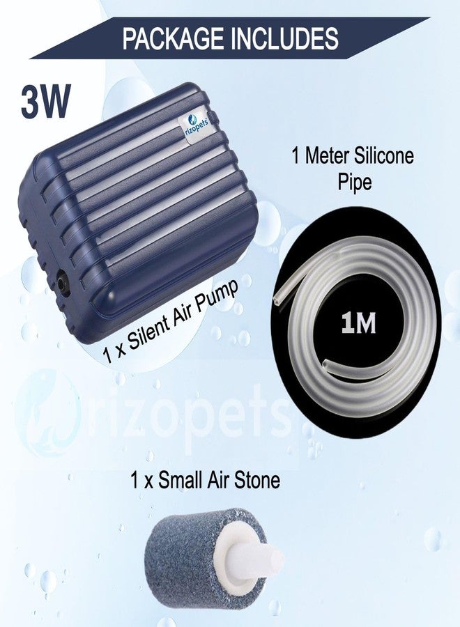 rizopets Super Silent Single Outlet Aquarium Air Pump Air Aquarium Pump with Accessories, 1 Meter Pipe and Stone 9 cm x 6 cm x 4 cm, Blue - Image 4