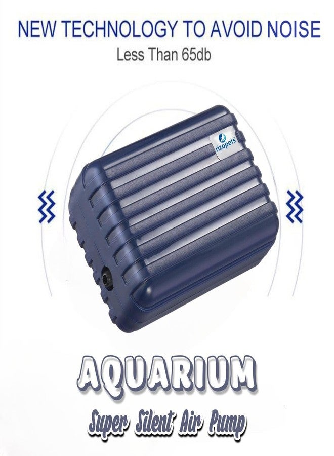 rizopets Super Silent Single Outlet Aquarium Air Pump Air Aquarium Pump with Accessories, 1 Meter Pipe and Stone 9 cm x 6 cm x 4 cm, Blue - Image 2