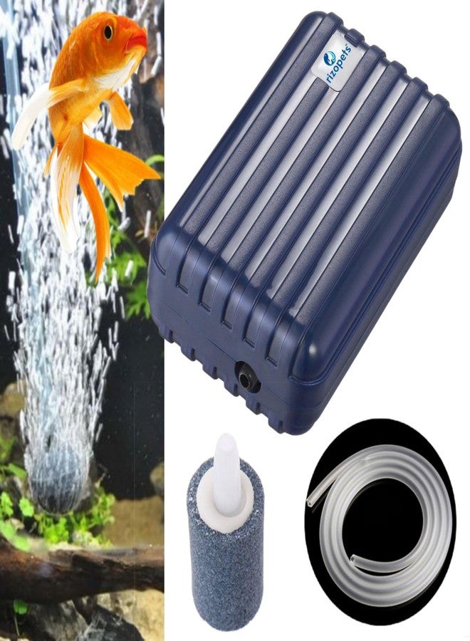 rizopets Super Silent Single Outlet Aquarium Air Pump Air Aquarium Pump with Accessories, 1 Meter Pipe and Stone 9 cm x 6 cm x 4 cm, Blue - Image 1