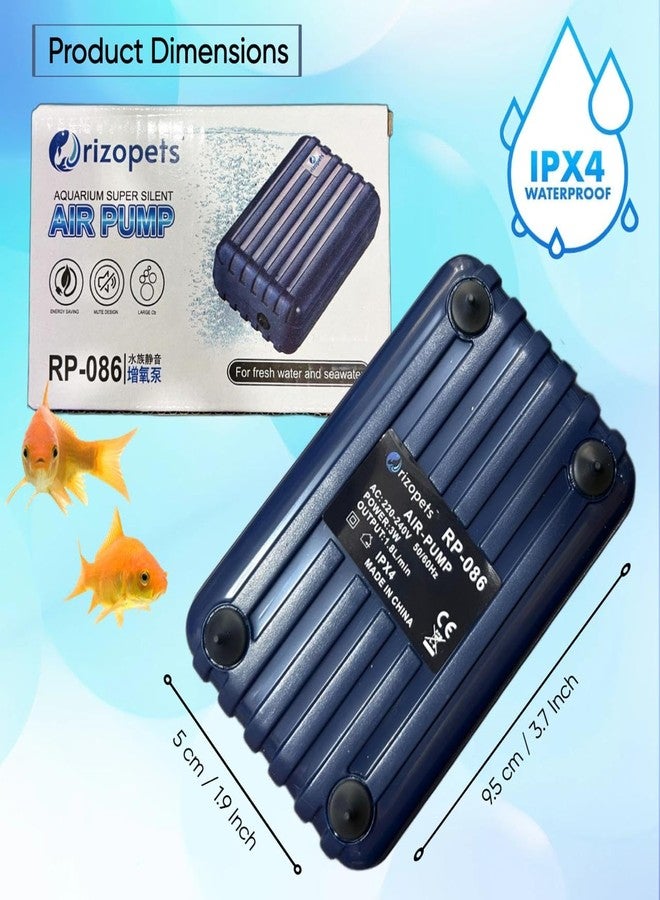 rizopets Super Silent Single Outlet Aquarium Air Pump Air Aquarium Pump with Accessories, 1 Meter Pipe and Stone 9 cm x 6 cm x 4 cm, Blue - Image 3