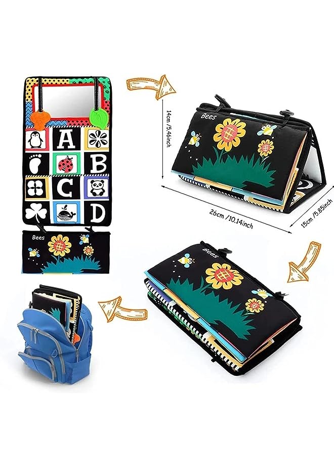 IAF Time Newborn Mirror Toys,High Contrast 3D Activity Montessori Soft Crinkle Foldable Sensory Toy with Silicone Teether for 0-3 Years Babies,Floor Mirror Black and White High Contrast Baby Toys - Image 2