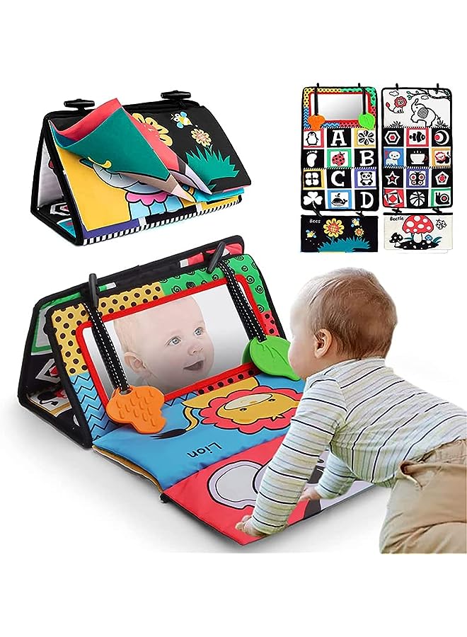 IAF Time Newborn Mirror Toys,High Contrast 3D Activity Montessori Soft Crinkle Foldable Sensory Toy with Silicone Teether for 0-3 Years Babies,Floor Mirror Black and White High Contrast Baby Toys - Image 1