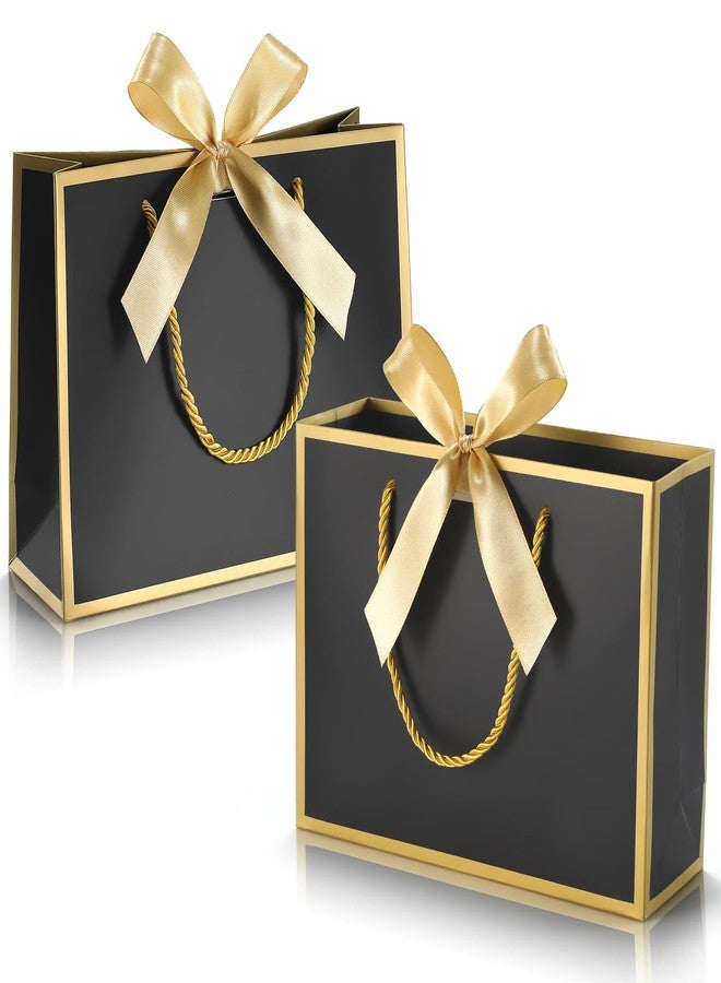 DOYIDE 2 Pack Thank You Gift Bags with Handles, 9x7x3.1in Paper Gift Bags with Bow Ribbon, Black Party Favor Bags for Any Birthday Wedding Baby Shower Bridesmaid Party Medium Gift Wrap Bags - Image 1