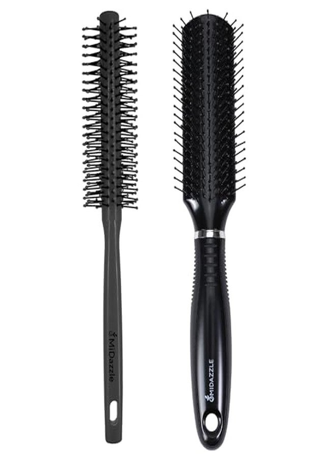 Omidazzle Midazzle Hair Brush Set, Round and Flat Black Brushes, 2 Count - Image 2