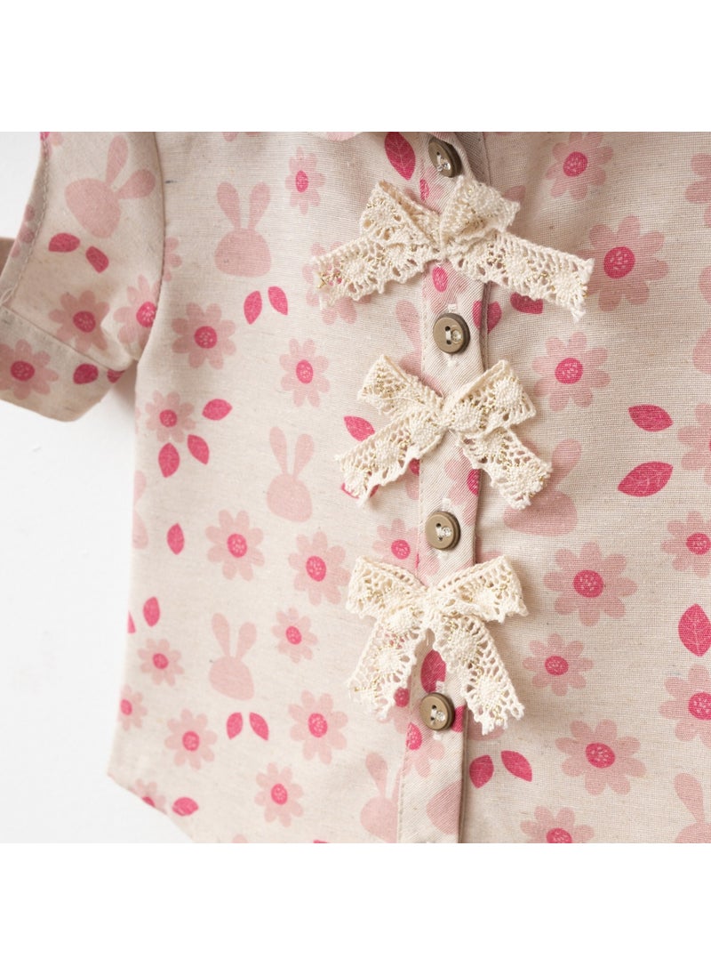 FOR MY BABY Baby Fou Flower Print Shirt Shorts Set  - Image 2