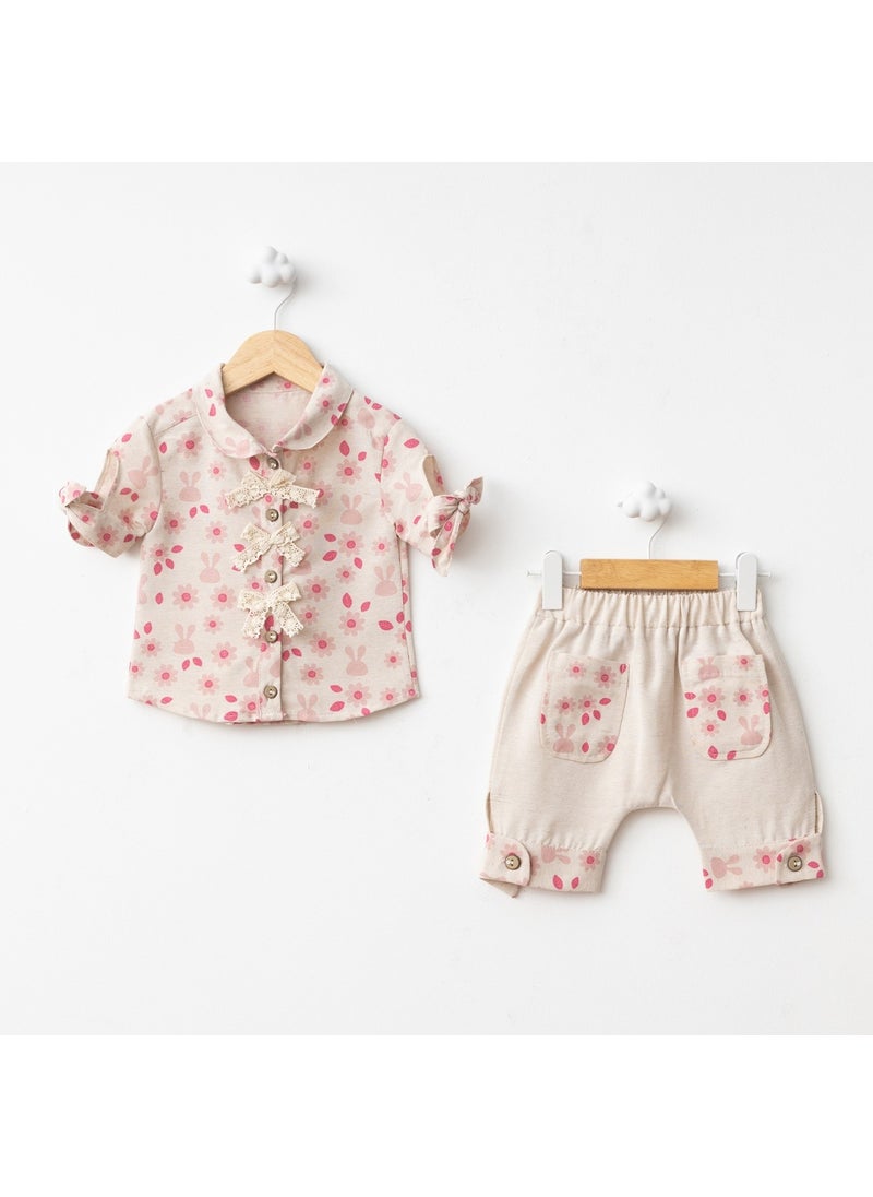 FOR MY BABY Baby Fou Flower Print Shirt Shorts Set  - Image 1