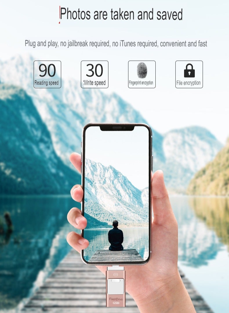 AROAQ 128GB USB Flash Drive, Shock Proof Durable External USB Flash Drive, Safe And Stable USB Memory Stick, Convenient And Fast I-flash Drive for iphone, (128GB Silver Gray)  - Image 2