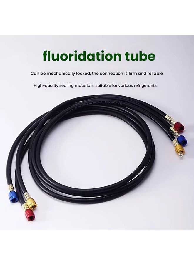 Black 3pcs Rubber Refrigerant Charging Hose Kit Compatible R410A 1/4 SAE - Image 2