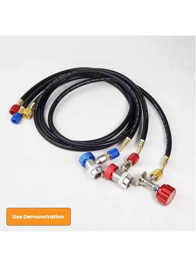Black 3pcs Rubber Refrigerant Charging Hose Kit Compatible R410A 1/4 SAE - Image 1