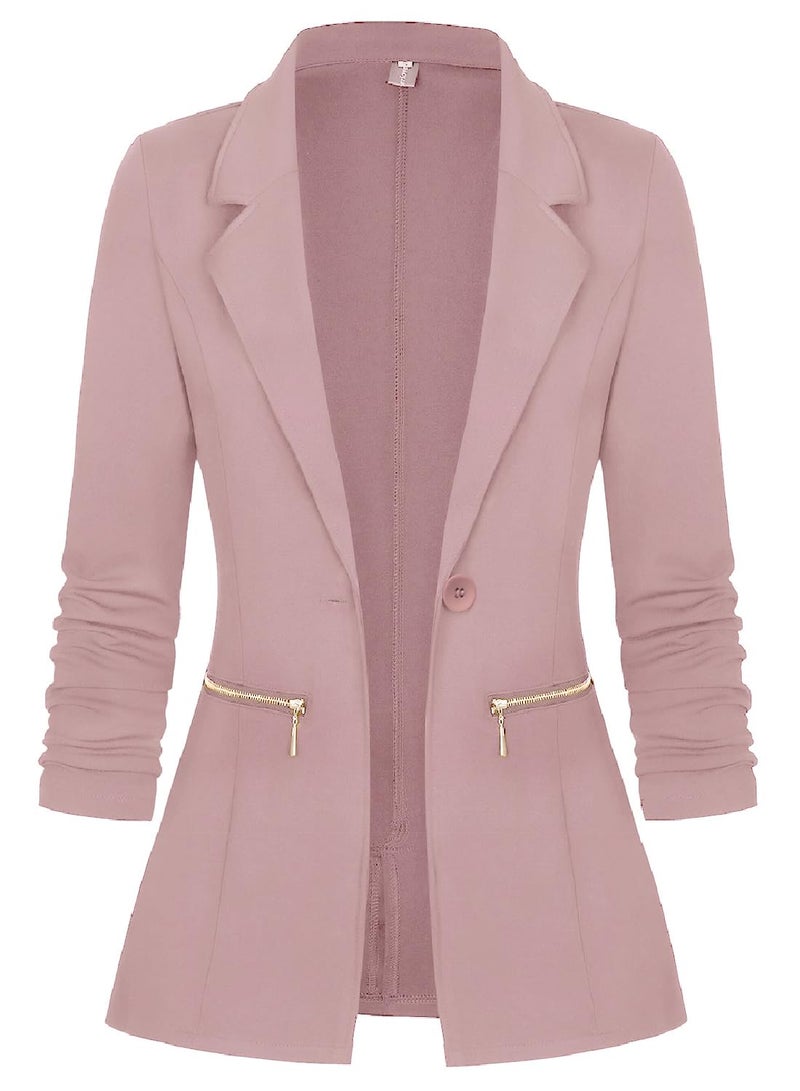 Genhoo Cardigan Blazer for Women Open Front Long Sleeves Jacket Suits with Zip Pockets Pink Large - Image 1
