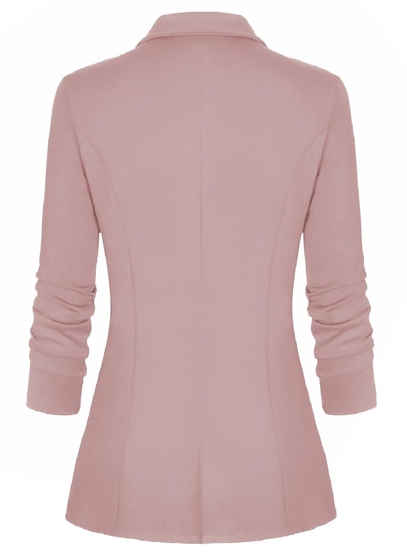 Genhoo Cardigan Blazer for Women Open Front Long Sleeves Jacket Suits with Zip Pockets Pink Large - Image 2