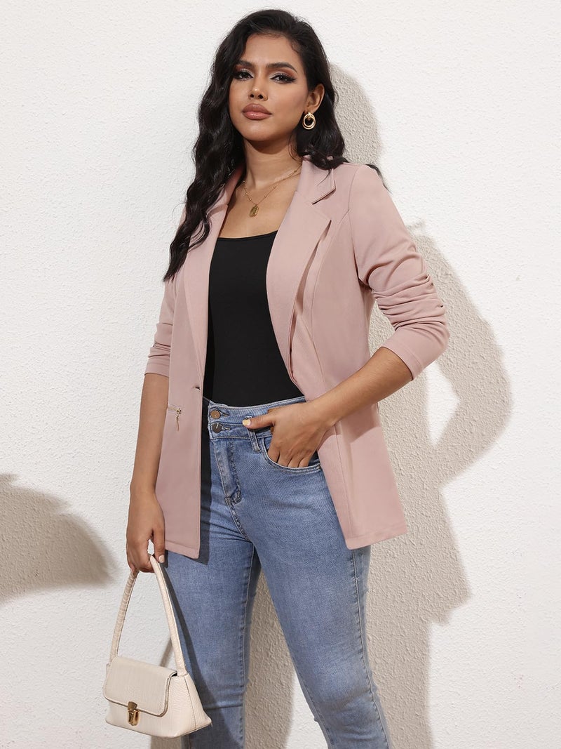 Genhoo Cardigan Blazer for Women Open Front Long Sleeves Jacket Suits with Zip Pockets Pink Large - Image 3
