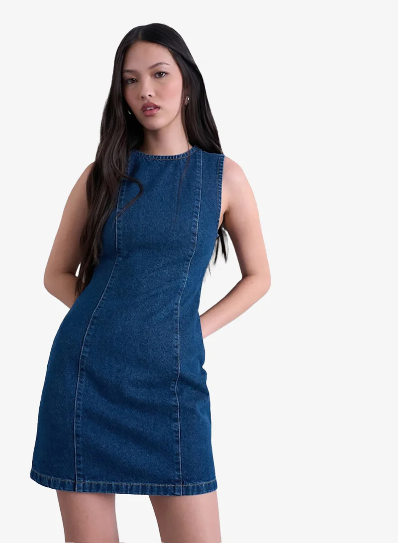 Topshop Casual Sleeveless Mini Denim Dress