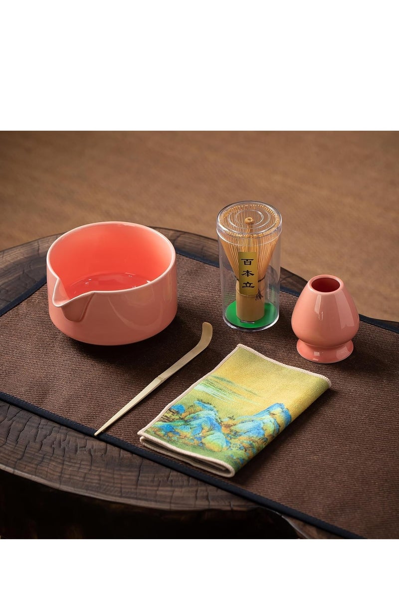 0TO1 TECH Matcha Whisk Set,5 PCS Japanese Matcha Kit, 20 OZ Matcha Bowl with Spout, Bamboo Whisk & Holder, Tea Cloth, Pink Matcha Set, Perfect for Matcha Lovers & Tea Ceremony (PINK) - Image 2