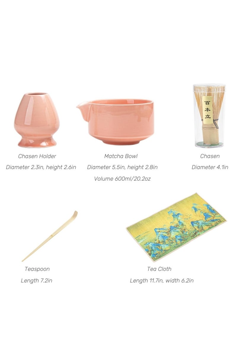 0TO1 TECH Matcha Whisk Set,5 PCS Japanese Matcha Kit, 20 OZ Matcha Bowl with Spout, Bamboo Whisk & Holder, Tea Cloth, Pink Matcha Set, Perfect for Matcha Lovers & Tea Ceremony (PINK) - Image 3